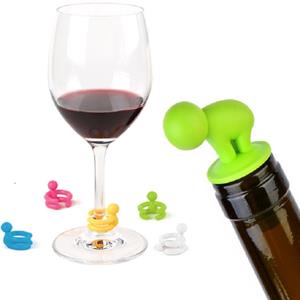 huismerk 7 PC'S cartoon silicone verzegeld spiraal rode wijn stop + Cup voeten set willekeurige kleur levering