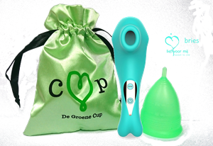 Webvrouw Menstrubatie pakket De Groene Cup (Maat: Model V (XS, tieners))