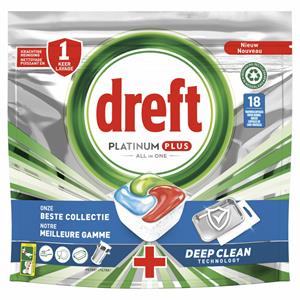 Dreft Platinum Plus All In One Vaatwastabletten Deep Clean 18 stuks