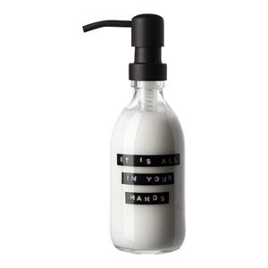 Wellmark Handcreme helder glas zwarte pomp 250ml tekst IT IS ALL-IN YOUR HANDS 8719325913330