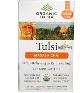 Tulsi Heiliges Basilikum Tee, Masala Chai, 18 Infusion Säcke (37,8 g) - Organic India