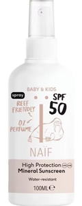 Naif Baby & Kids SPF50 Sunscreen Spray Parfumvrij