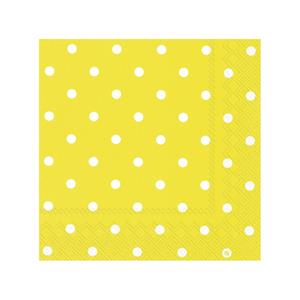 Ihr 20x Polka Dot 3-laags servetten geel met witte stippen 33 x 33 cm -