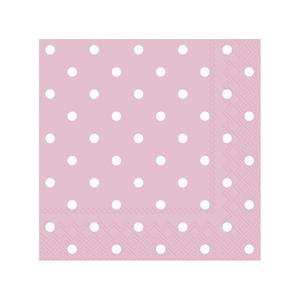 Ihr 20x Polka Dot 3-laags servetten licht roze met witte stippen 33 x 33 cm -