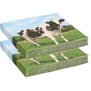 Esschert Design 40x Boerderij thema servetten met koeien print 33 x 33 cm -