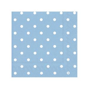 Ihr 40x Polka Dot 3-laags servetten licht blauw met witte stippen 33 x 33 cm -
