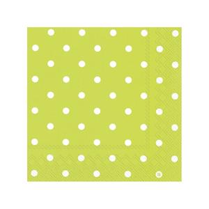 Ihr 60x Polka Dot 3-laags servetten lime groen met witte stippen 33 x 33 cm -