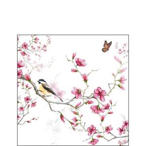 Ambiente Papierserviette Vogel auf Blütenzweig, (20 St), 33 cm x 33 cm