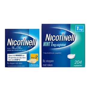 Nicotinell Combinatie therapie: Pleister 14 mg 14 st + Zuigtablet Mint 1 mg 204 st Pakket