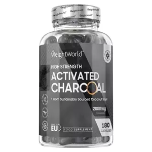 WeightWorld Activated Charcoal (Actieve Kool) - 180 capsules 2000 mg - Tegen winderigheid en opgeblazen buik - 100% puur zoals het wordt verkregen uit kokosnoten