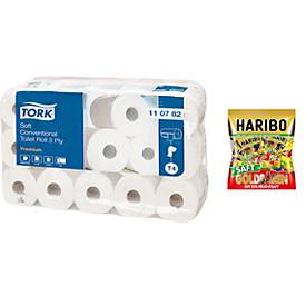 Tork Toiletpapier , 3-laags, 250 vellen per rol, 30 rollen + 1 pak Haribo Minis gummibeertjes GRATIS