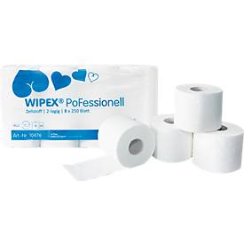 WIPEX Toilettenpapier PoFessionell (64-St), 2-lagig, weiß mit Prägung, 250 Blatt/Rolle
