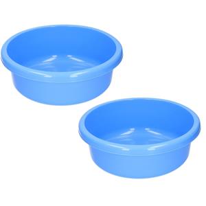 2x stuks ronde afwasteil blauw kunststof 9 liter -