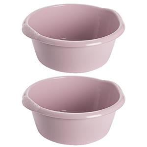 Hega Hogar 2x stuks kunststof teiltje/afwasbak rond 6 liter zacht roze -