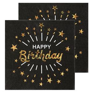 Santex Verjaardag feest servetten happy birthday - 20x - goud - 33 x 33 cm -