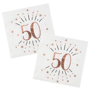 Santex Verjaardag feest servetten leeftijd - 20x - 50 jaar - rose goud - 33 x 33 cm -