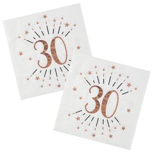 Santex Verjaardag feest servetten leeftijd - 50x - 30 jaar - rose goud - 33 x 33 cm -