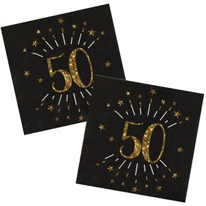 Santex Verjaardag feest servetten leeftijd - 50x - 50 jaar - goud - 33 x 33 cm -