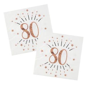 Santex Verjaardag feest servetten leeftijd - 50x - 80 jaar - rose goud - 33 x 33 cm -