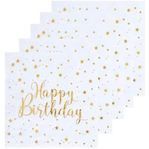 Santex Verjaardag feest servetten happy birthday - 50x - wit - 33 x 33 cm -