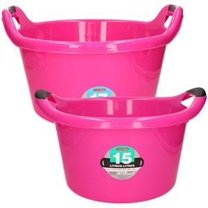 Forte Plastics Afwasbak teil - set van 2 formaten - 15 en 17 liter - roze - kunststof -