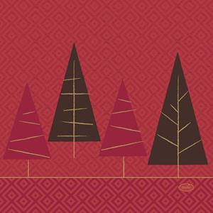 Duni Kerst thema servetten - 20x st - 33 x 33 cm - rood met kerstbomen -