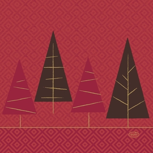 Duni Kerst thema servetten - 40x st - 33 x 33 cm - rood met kerstbomen -