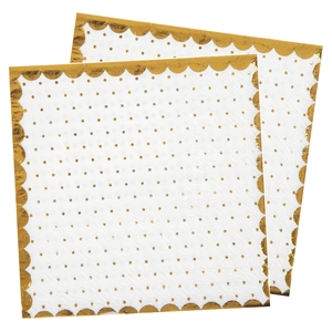Santex Feest servetten - stippen - 40x stuks - 25 x 25 cm - papier - wit/goud -