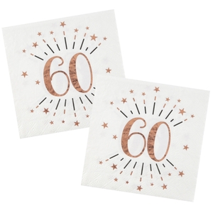 Santex Verjaardag feest servetten leeftijd - 50x - 60 jaar - rose goud - 33 x 33 cm -