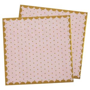 Santex Feest servetten - stippen - 40x stuks - 25 x 25 cm - papier - roze/goud -