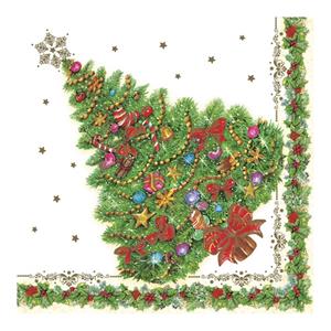 Daisy Maki kerst thema servetten - 20x st - 33 x 33 cm - kerstboom - papier -
