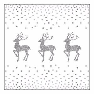 Ambiente 20x Kerst servetten rendier en stippen wit/zilver 33 x 33 cm -