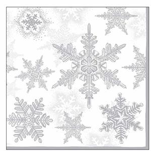 Ambiente 20x Servetten winter sneeuwvlokken thema wit/zilver 33 x 33 cm -