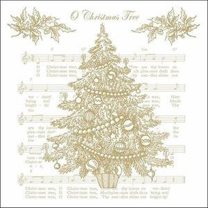 Ambiente Kerst thema servetten - 40x st - 33 x 33 cm - wit/goud - muziek - kerstboom -