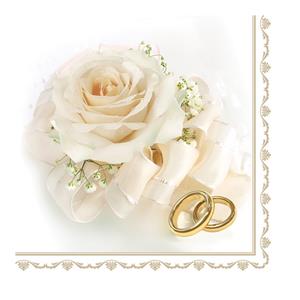 Daisy Maki bruiloft servetten - 20x st - 33 x 33 cm - witte roos en ringen - feestservetten -
