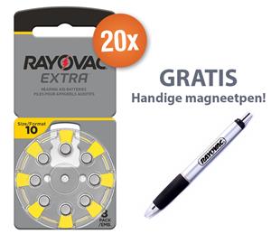 Rayovac Voordeelpak  gehoorapparaat batterijen - Type 10 (geel) - 20 x 8 stuks + gratis magnetische batterijpen