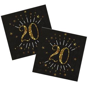 Santex Verjaardag feest servetten leeftijd - 50x - 20 jaar - goud - 33 x 33 cm -
