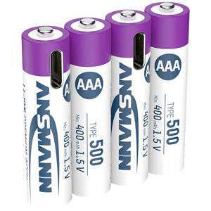 Ansmann LR03 USB-C Oplaadbare AAA batterij (potlood) Li-ion 500 mAh 1.5 V 4 stuk(s)