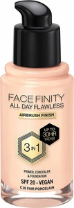 maxfactor Max Factor Facefinity All Day Flawless 3 in 1 Vegan Foundation 30ml (Various Shades) - C10 - FAIR PORCELAIN