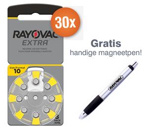 Rayovac Voordeelpak  gehoorapparaat batterijen - Type 10 (geel) - 30 x 8 stuks + gratis magnetische batterijpen