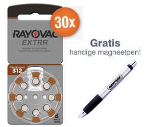 Rayovac Voordeelpak  gehoorapparaat batterijen - Type 312 (bruin) - 30 x 8 stuks + gratis magnetische batterijpen