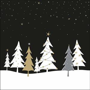 Ambiente Kerst thema servetten - 40x st - 33 x 33 cm - zwart - kerstboom -
