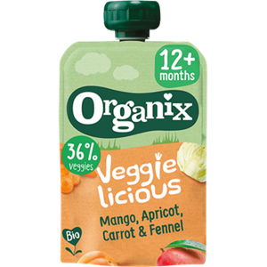 Organix rganix Veggielicious Knijpfruit Mango, Abrikoos, Wortel & Venkel 12+m bij Jumbo