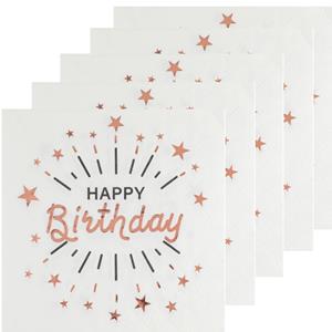 Santex Verjaardag feest servetten happy birthday - 50x - rose goud - 33 x 33 cm -