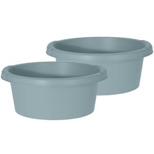 Excellent Houseware Set van 2x stuks groene afwasteilen/afwasbakken rond kunststof 6 liter -