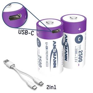 Oplaadbare C batterij (baby)  LR15 USB-C Li-ion 1.5 V 2500 mAh 2 stuk(s)
