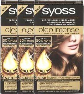 Syoss Oleo Intense Haarverf - 5-60 Hazelnoot Praline - Voordeelverpakking - 3 stuks