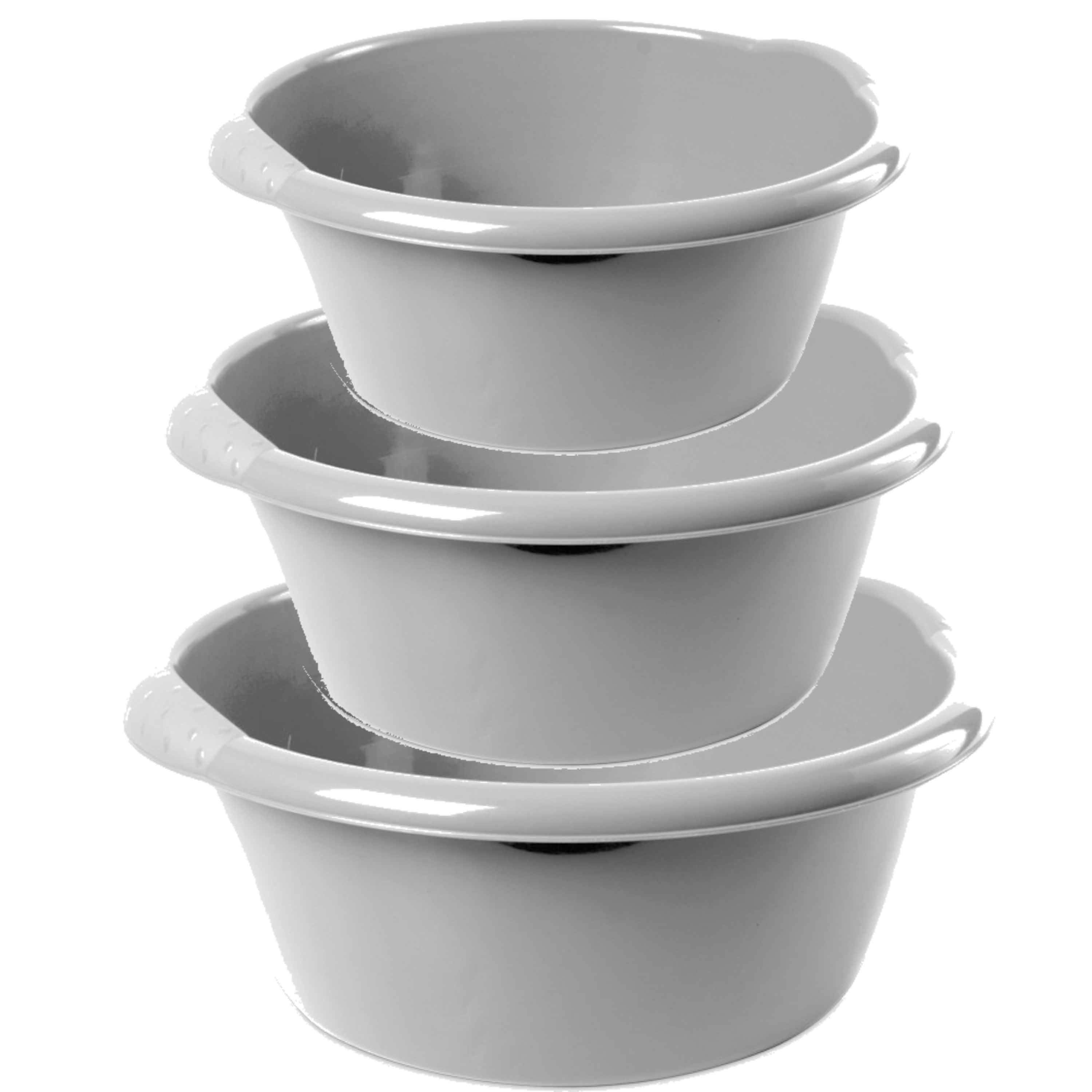 Hega Hogar Combi set van 3x stuks ronde afwasteiltjes/afwasbakken in het zilver 3-6-15 liter -