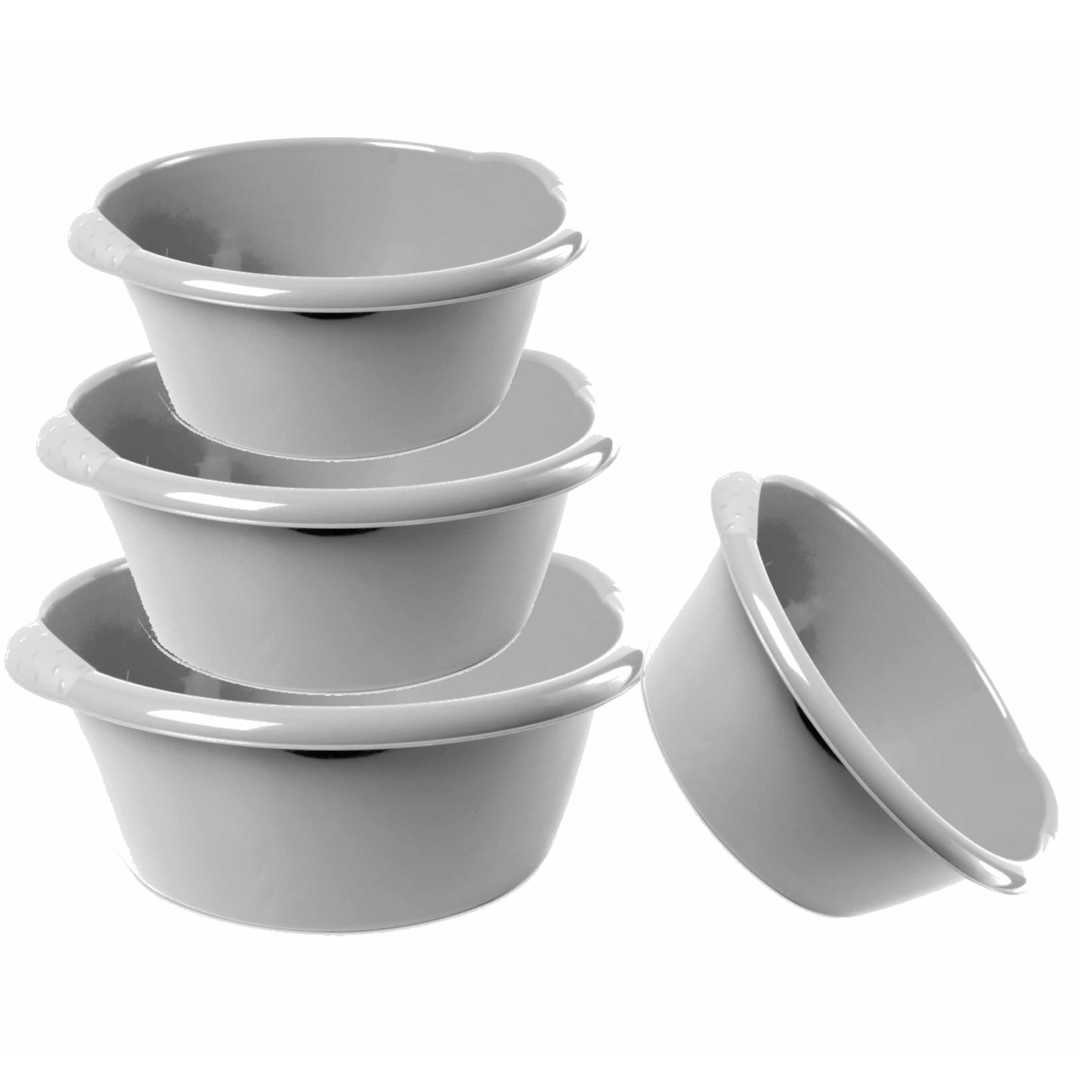 Hega Hogar Combi set van 4x stuks ronde afwasteiltjes/afwasbakken in het zilver 3-6-10-15 liter -