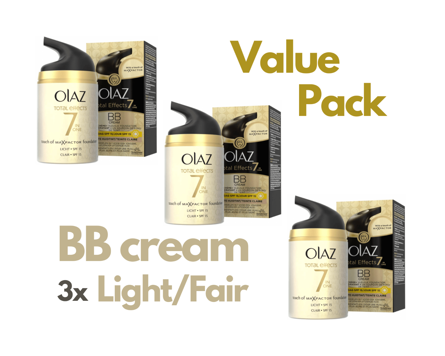 Olaz Total Effects 7-in-1 BB Cream - Light/Fair Value Pack 3x 50ml